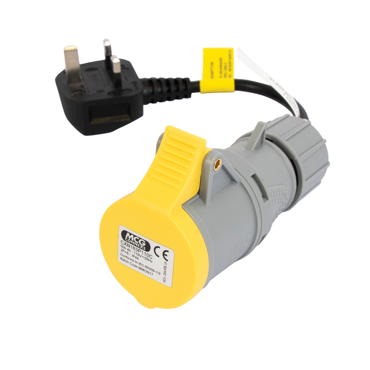 YELLOW 110V PAT TESTING ADAPTER 2P+E Fof PAT TEST ONLY.FOR QUALIFIED PAT TESTERS 